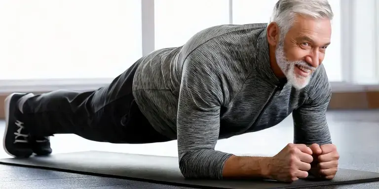 Ein älterer Mann macht einen Plank