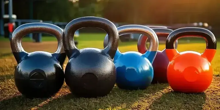 Nahaufnahme unterschiedlicher Kettlebells