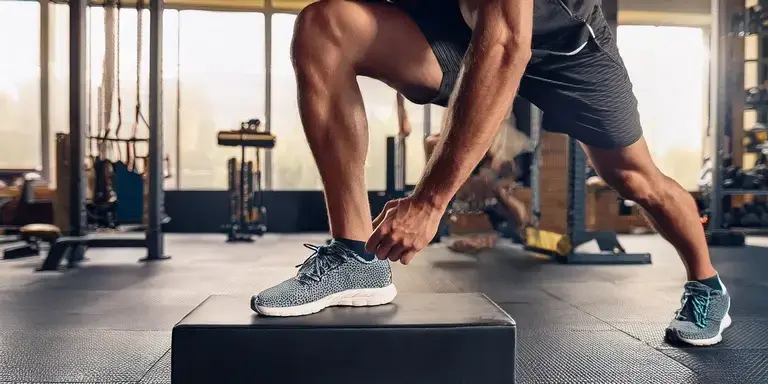 Person macht eine kontrollierte Step-up-Übung zur Entlastung der Knie.