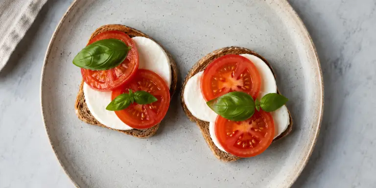 Caprese-Vollkornbrot mit Light-Mozzarella, Tomate und Basilikum