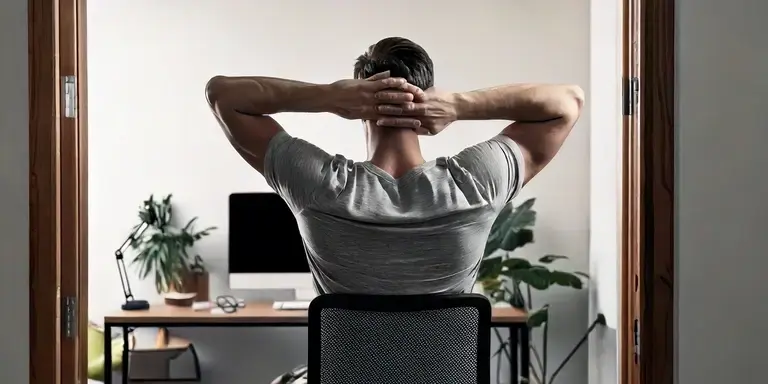 Eine Person im Homeoffice entspannt ohne Rückenschmerzen