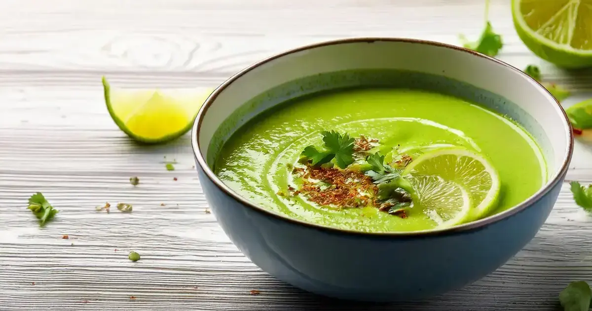 Sommerliche Avocado-Gurkensuppe mit Limette in einer Schüssel