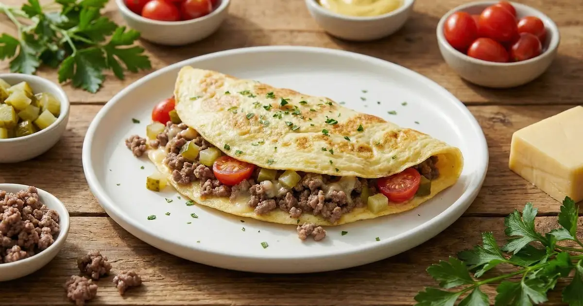 Cheeseburger-Omelett fettreduziert – High Protein Low Carb Frühstück