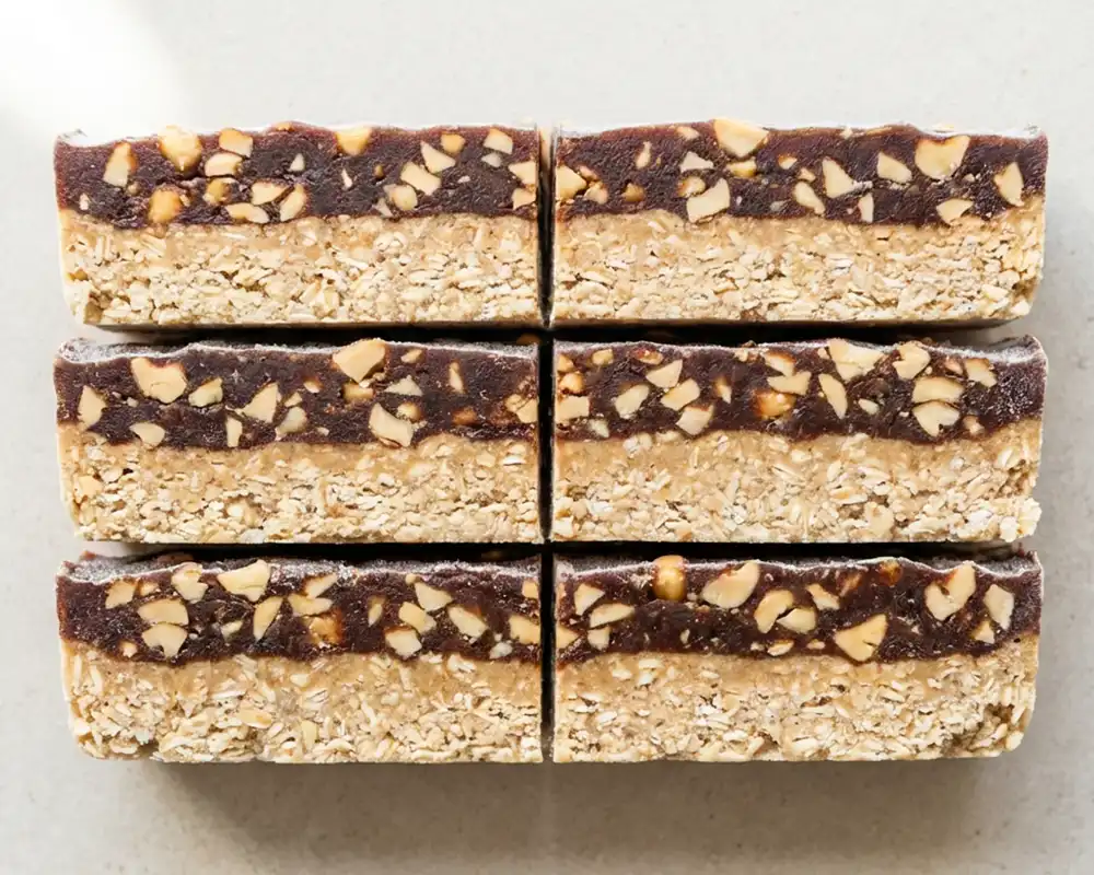 Gefrorene Proteinriegel mit sichtbaren Schichten von oben