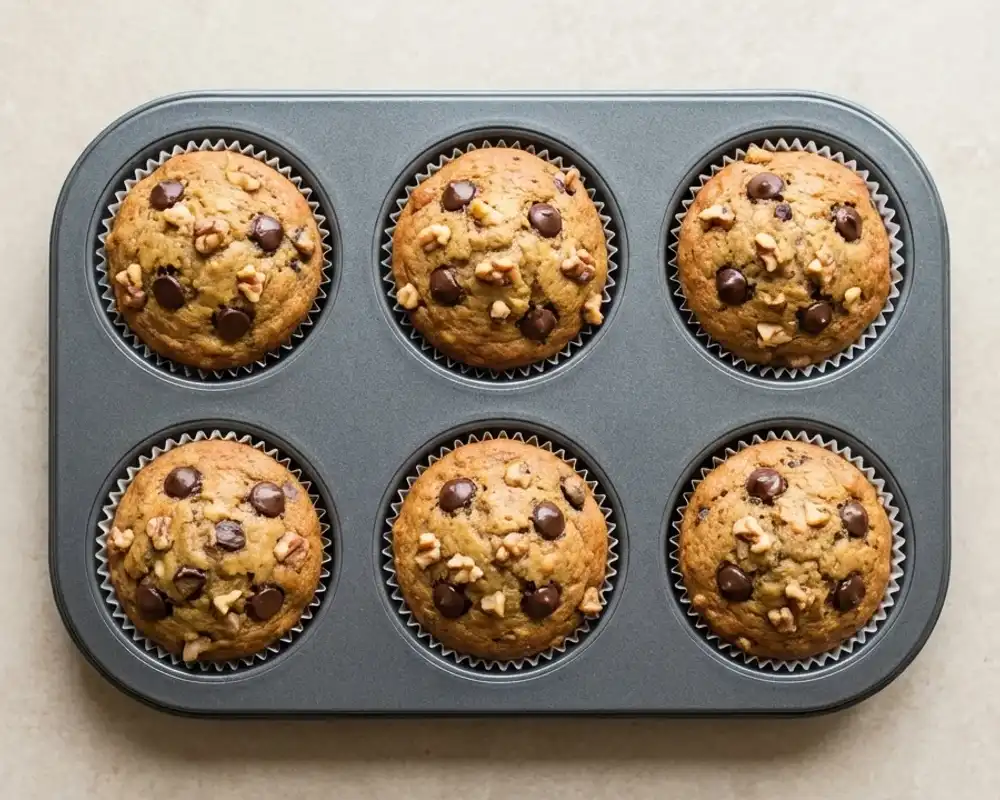 Frisch gebackene Protein-Bananen-Muffins im Muffinblech