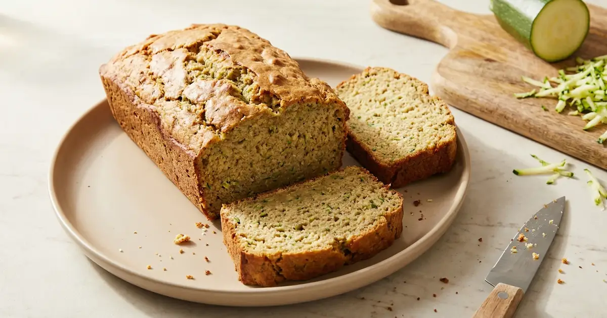 Saftiges High Protein Zucchini-Brot ohne Zucker in Scheiben geschnitten