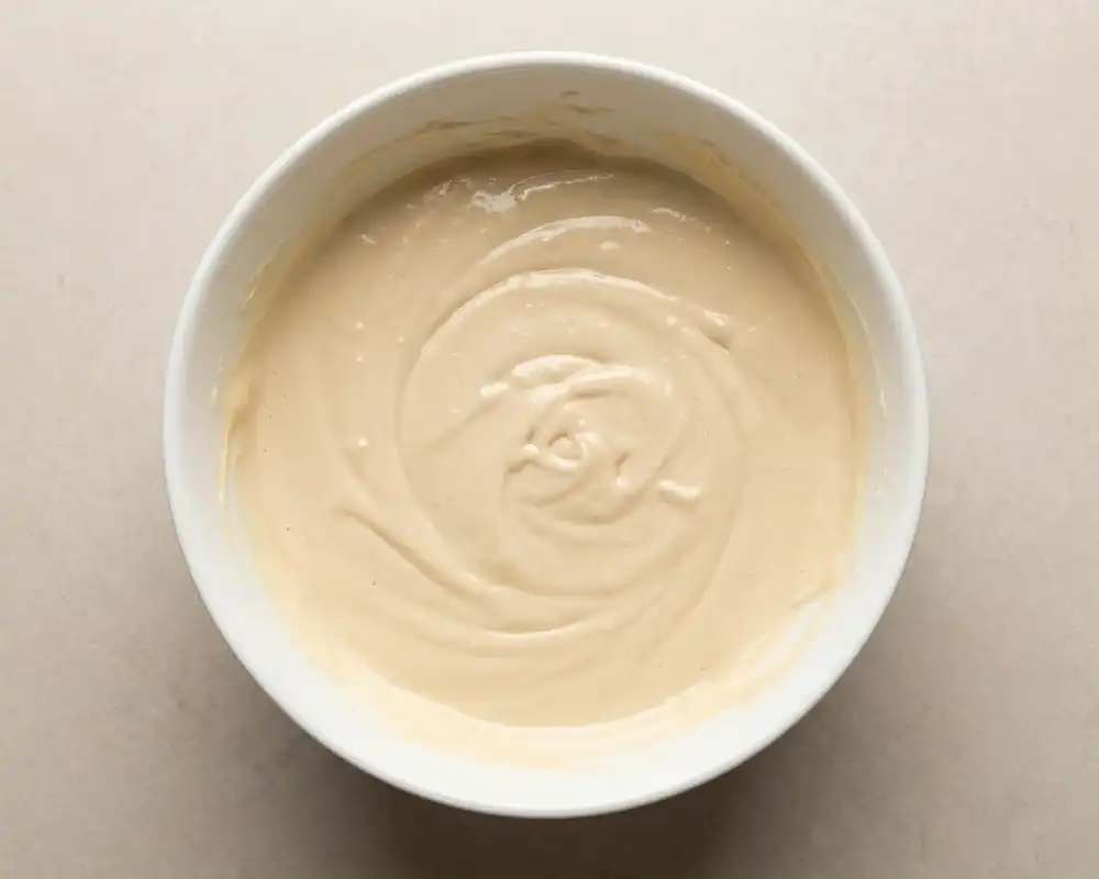 Cremige Cheesecake-Masse glatt angerührt in Schüssel