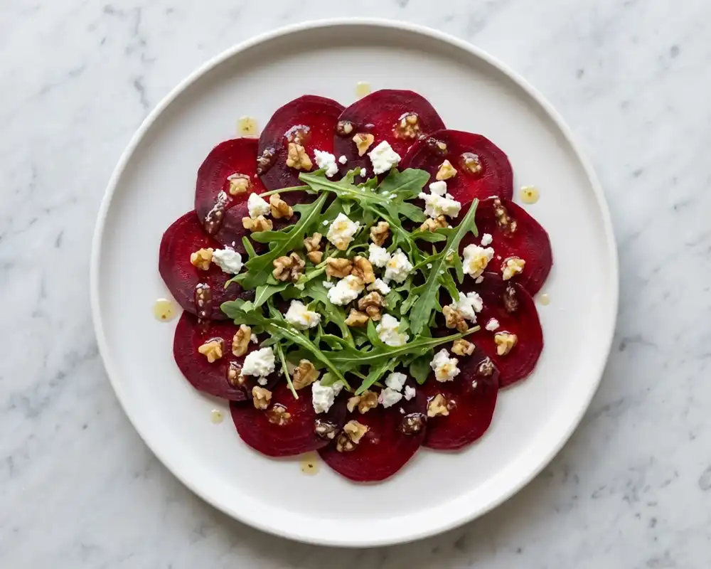 Fertiger Rote Bete Carpaccio Salat mit Feta und Walnüssen