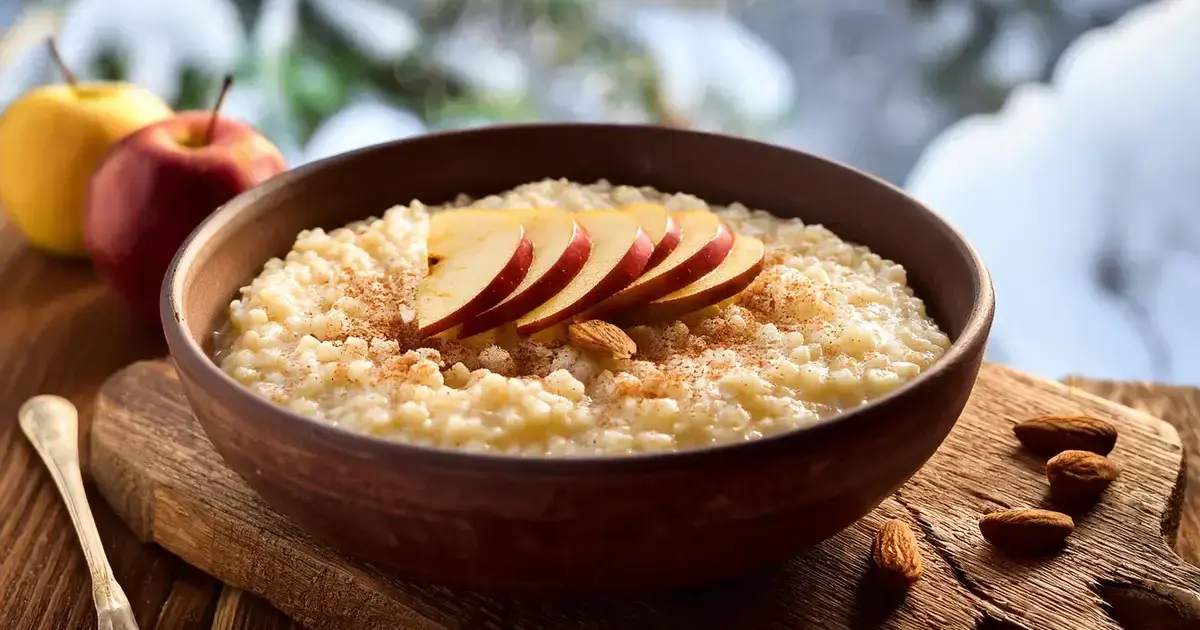 Warmes Hirseporridge mit Apfelstücken und Nüssen